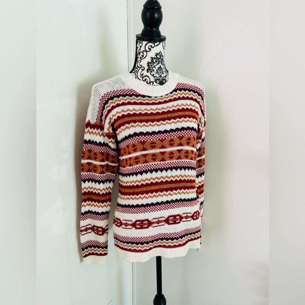 Cotton Emporium Women’s Colorful Fair Isle Crew Neck Long Sleeve Sweater Size L